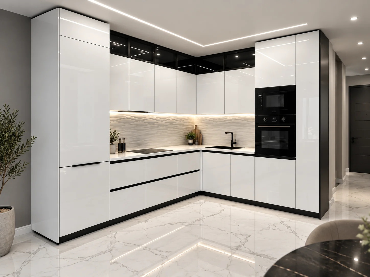 Глянцевая угловая кухня White Gloss
